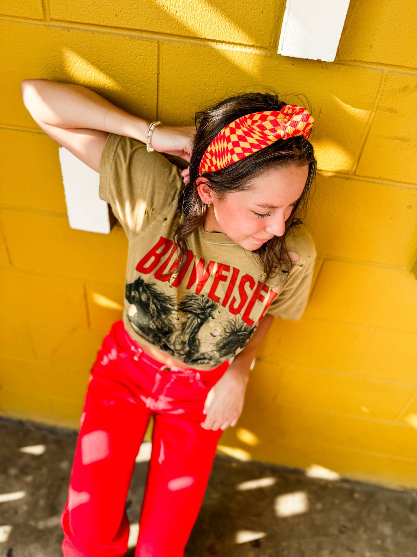 Wavy Checkered Structured Headband | Scarlet/Gold
