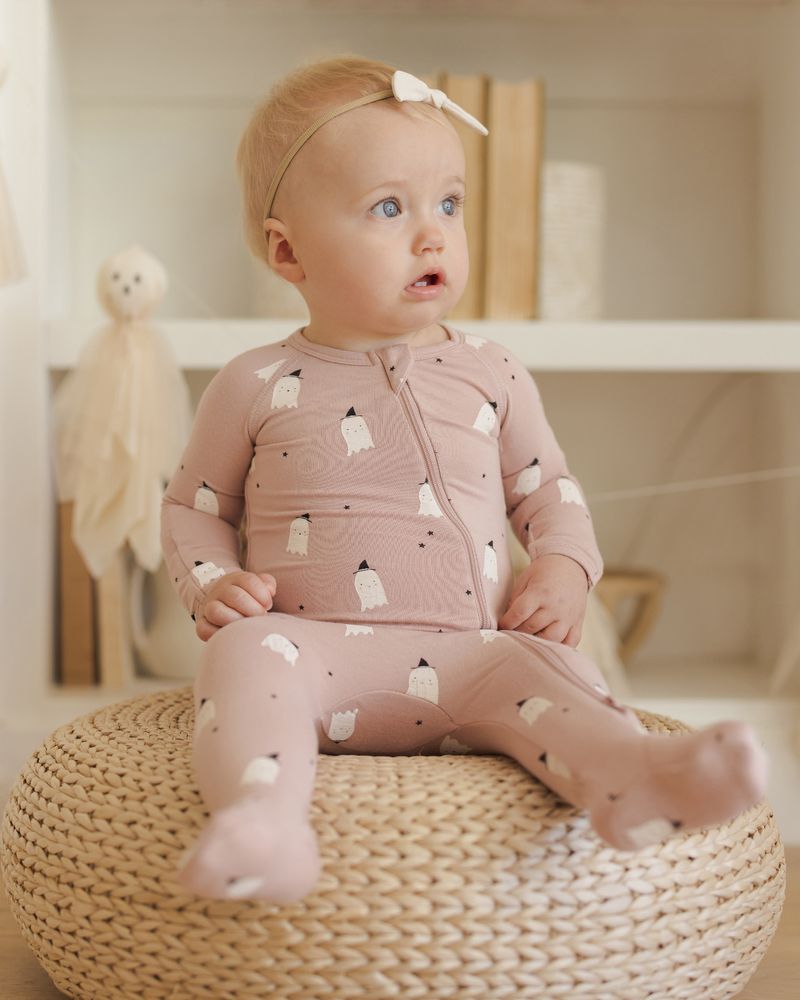 Bamboo Zip Footie | Pink Ghosts