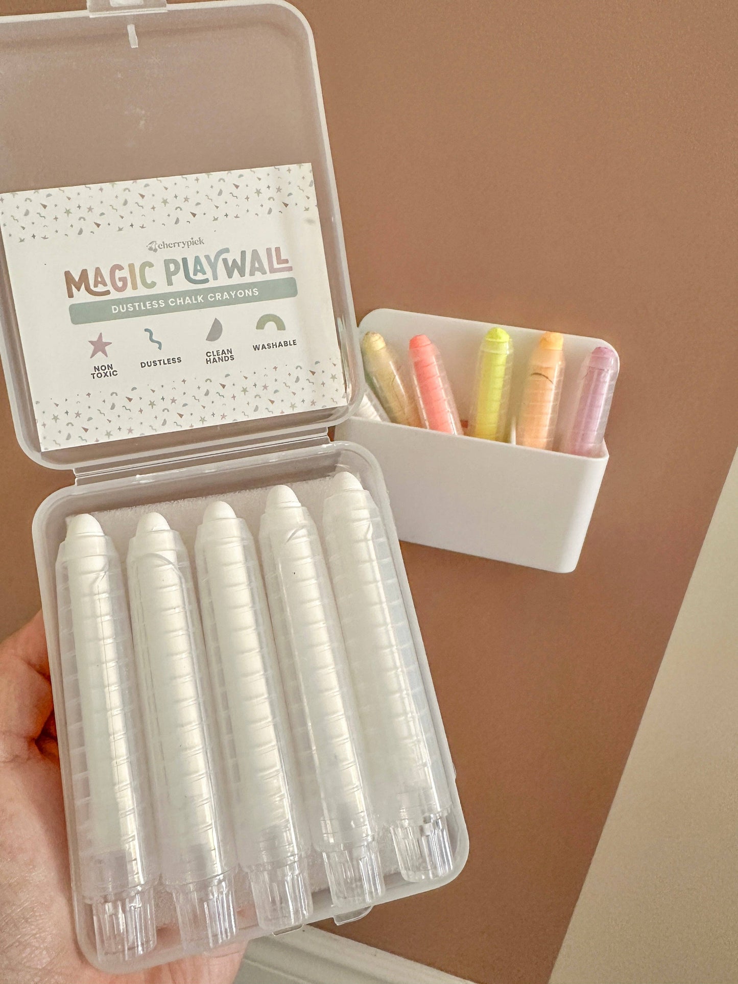Dustless Chalk Crayons + Magnetic Holder Bundle for Magic Playwall | Neon