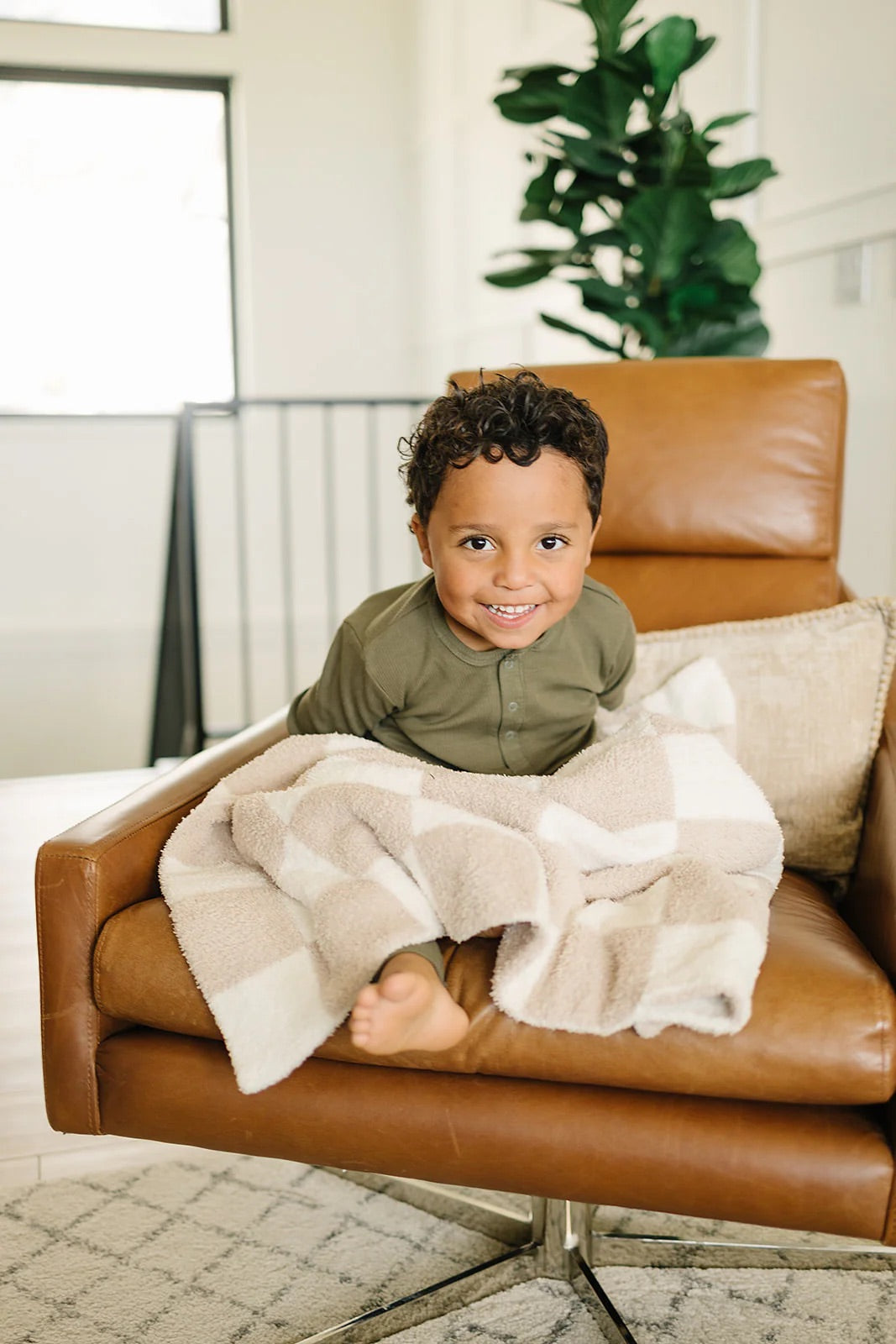 Plush Blanket | Taupe Checkered