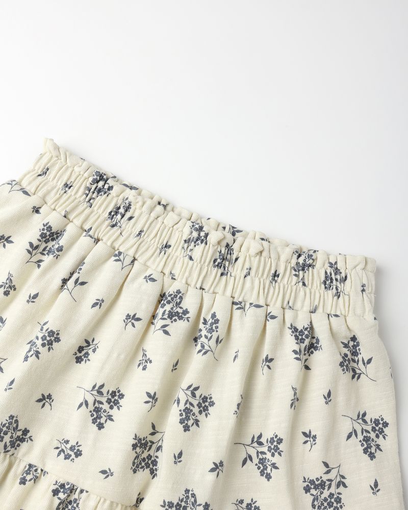 Ruffle Tiered Midi Skirt | Blue Floral