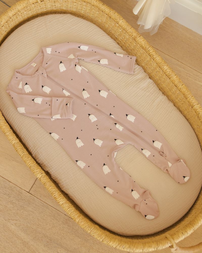 Bamboo Zip Footie | Pink Ghosts