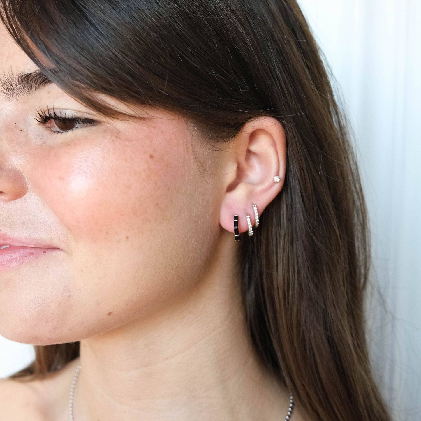 Black Crystal Baguette Huggies: Gold