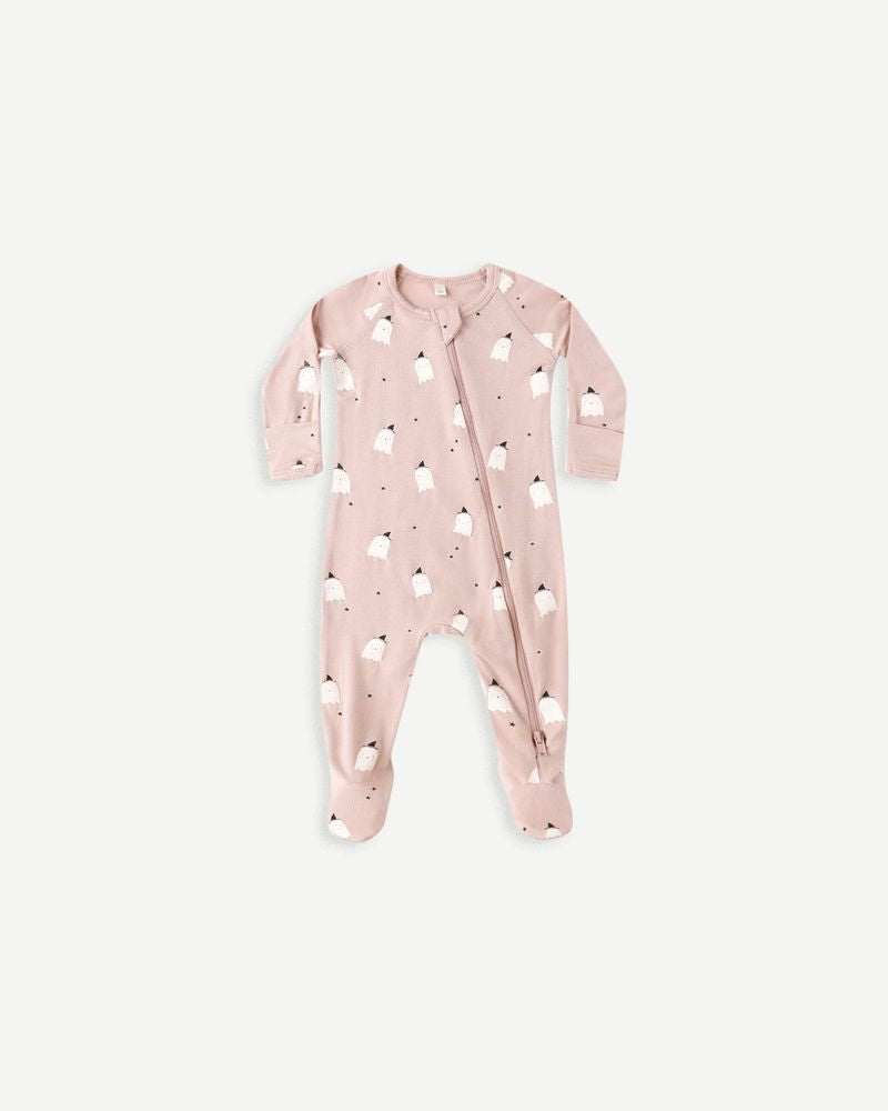 Bamboo Zip Footie | Pink Ghosts
