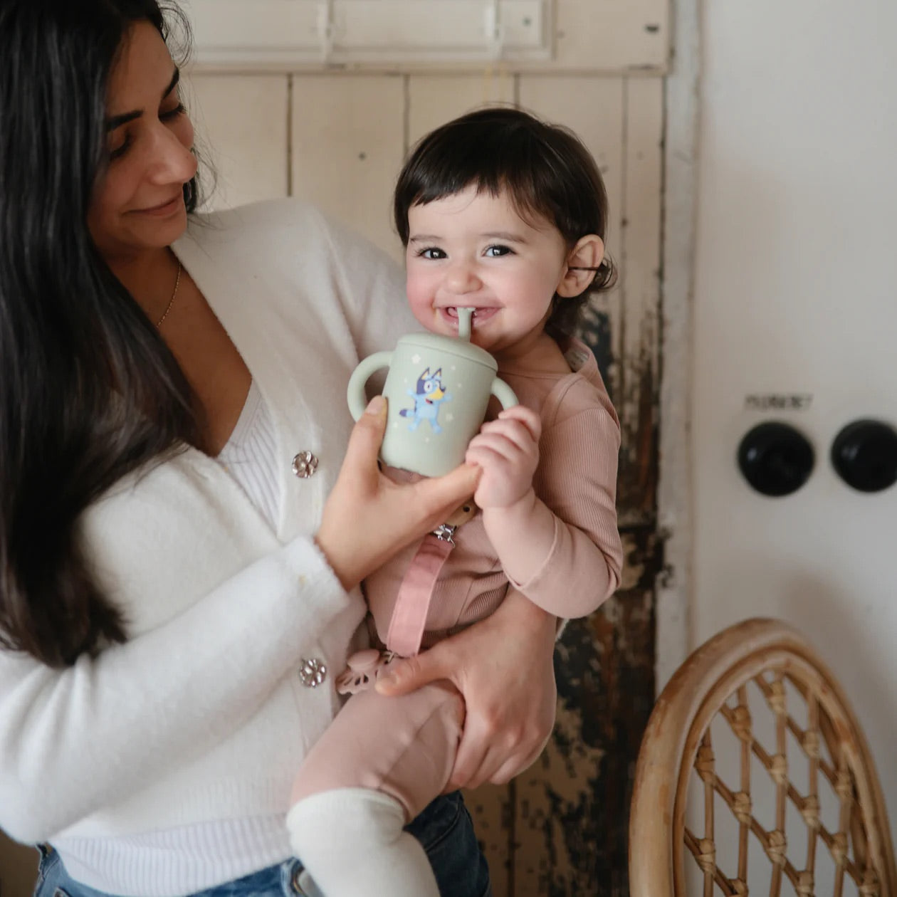 Silicone Training Cup + Straw | Bluey Sage
