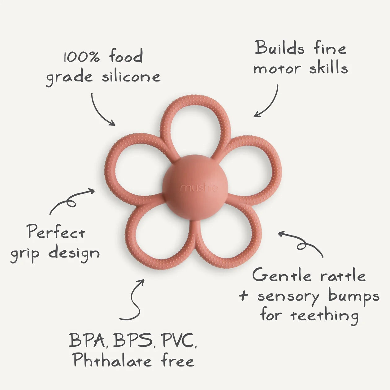 Daisy Rattle Teether | Dusty Rose