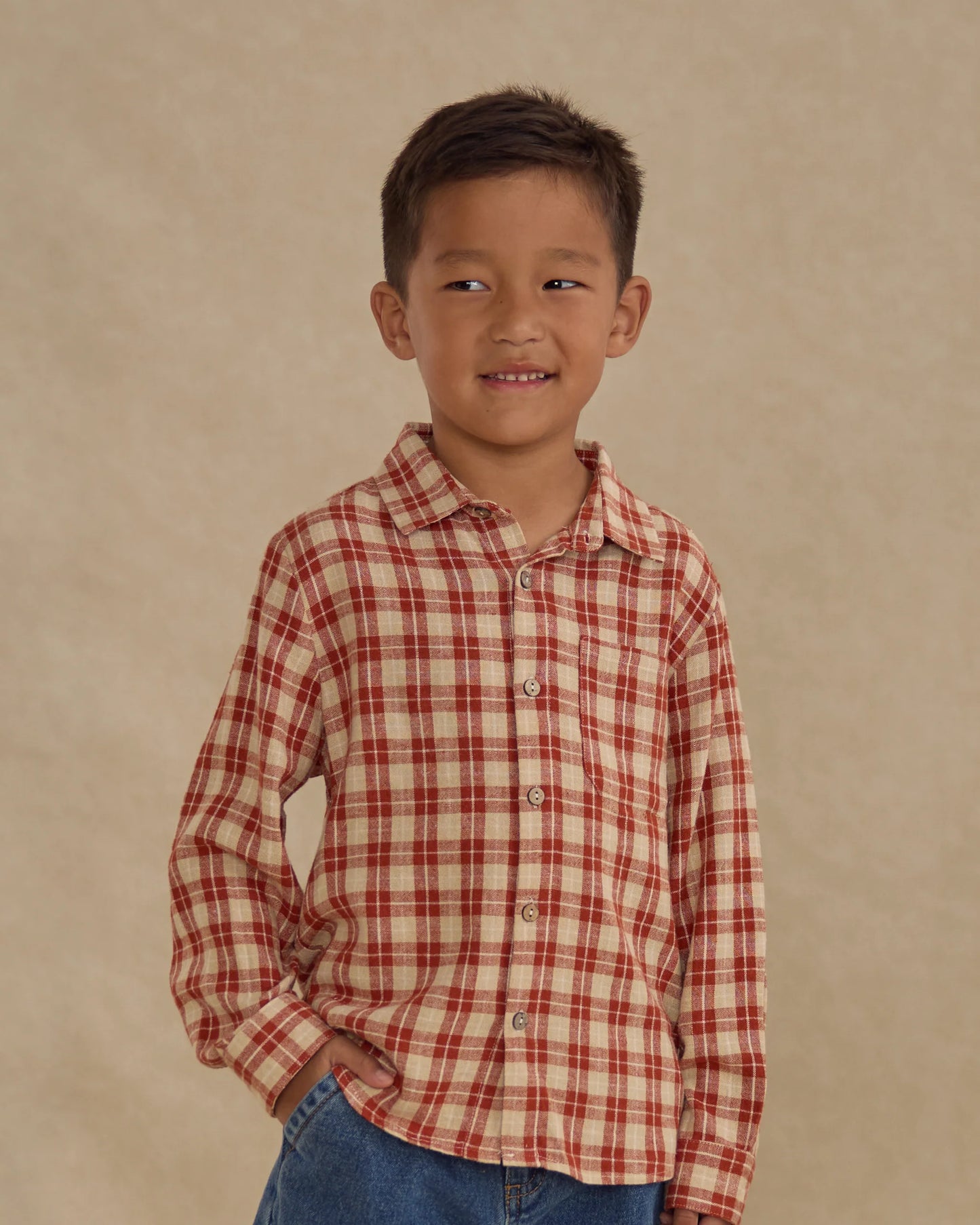 Collared Long Sleeve Shirt | Red Plaid