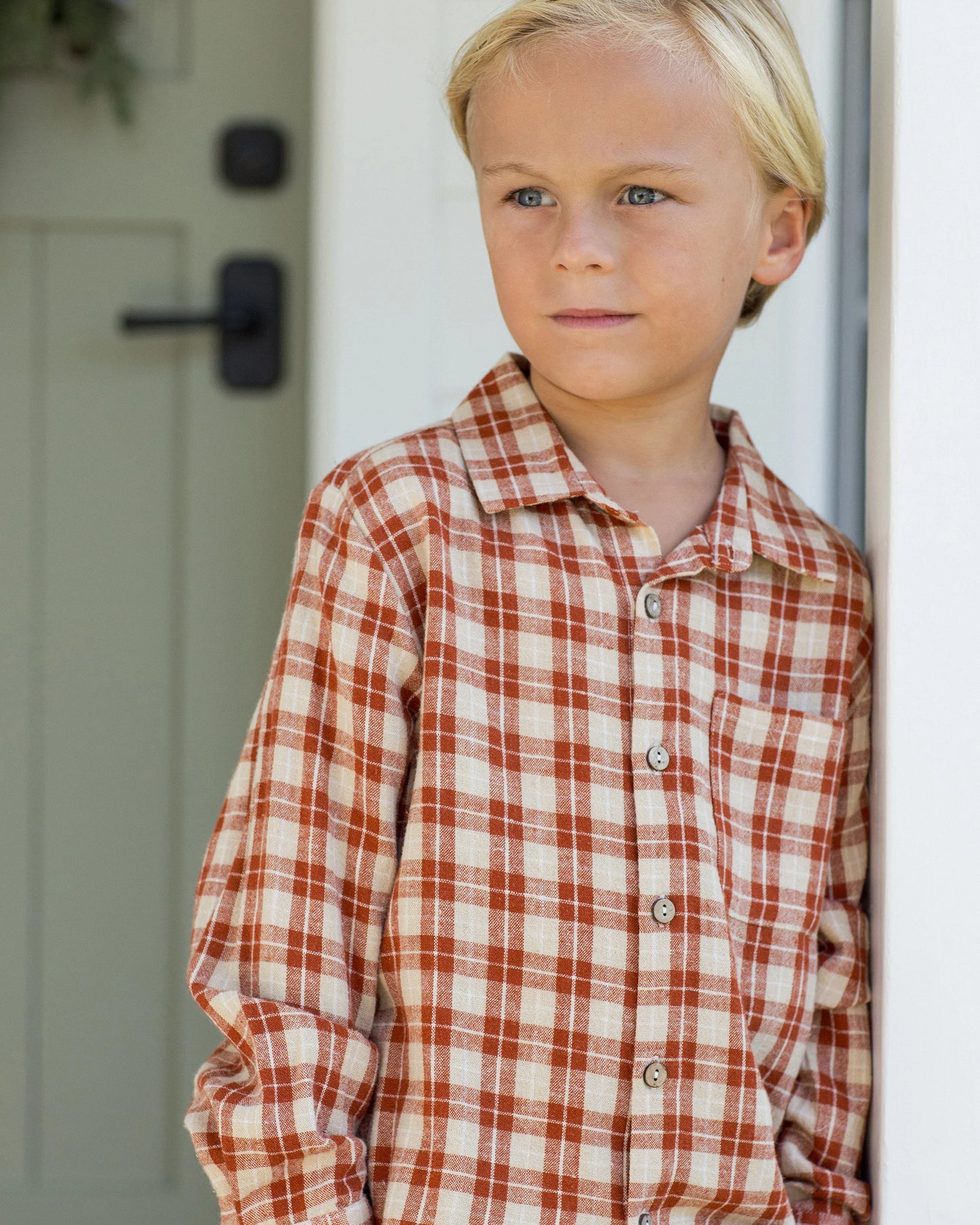 Collared Long Sleeve Shirt | Red Plaid