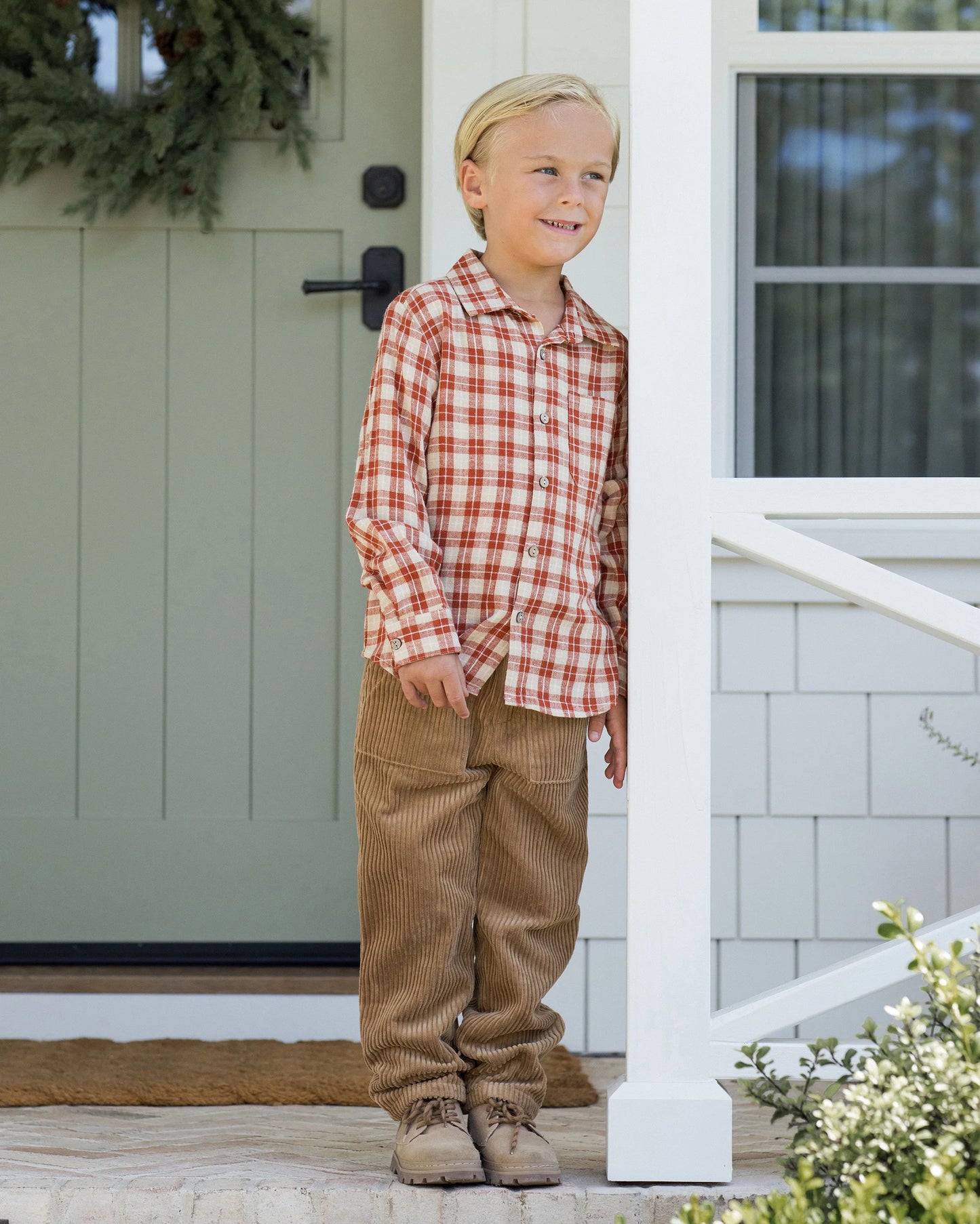Collared Long Sleeve Shirt | Red Plaid