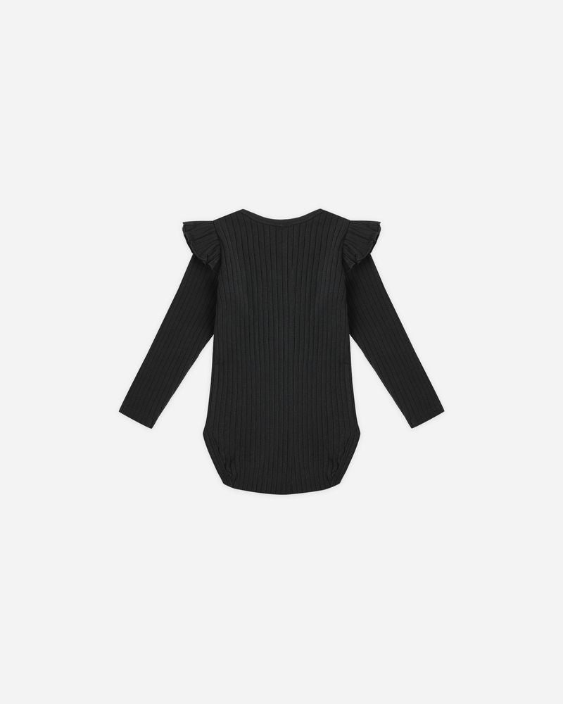 Shoulder Ruffle Bodysuit | Black