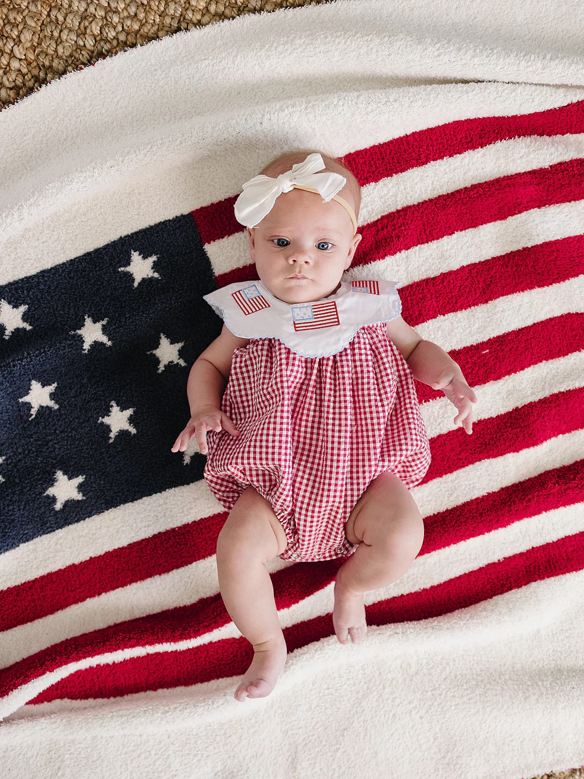 Smocked Bubble Romper | Gingham Flag
