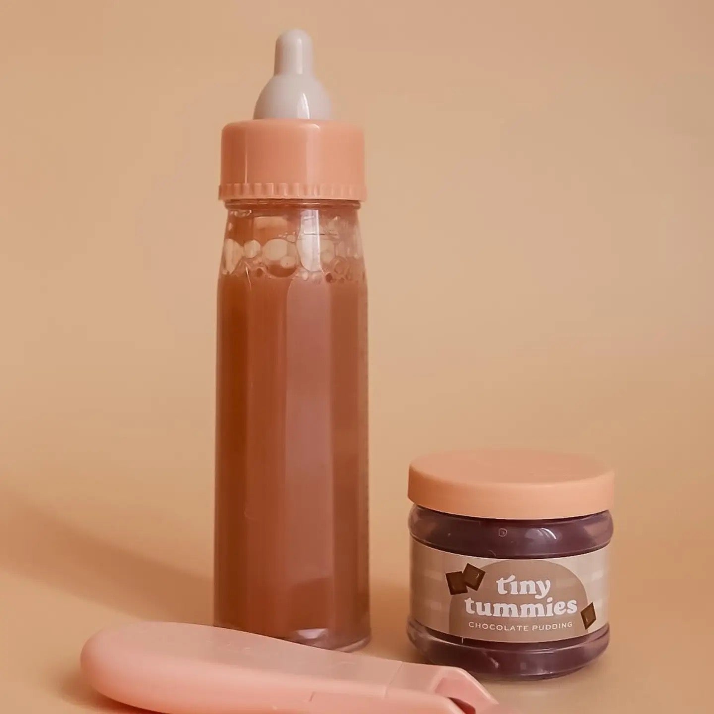 Tiny Tummies Puree and Milk Bottle Set For Doll | Chocolate