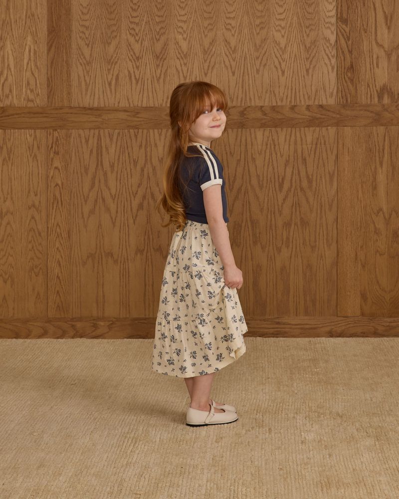 Ruffle Tiered Midi Skirt | Blue Floral
