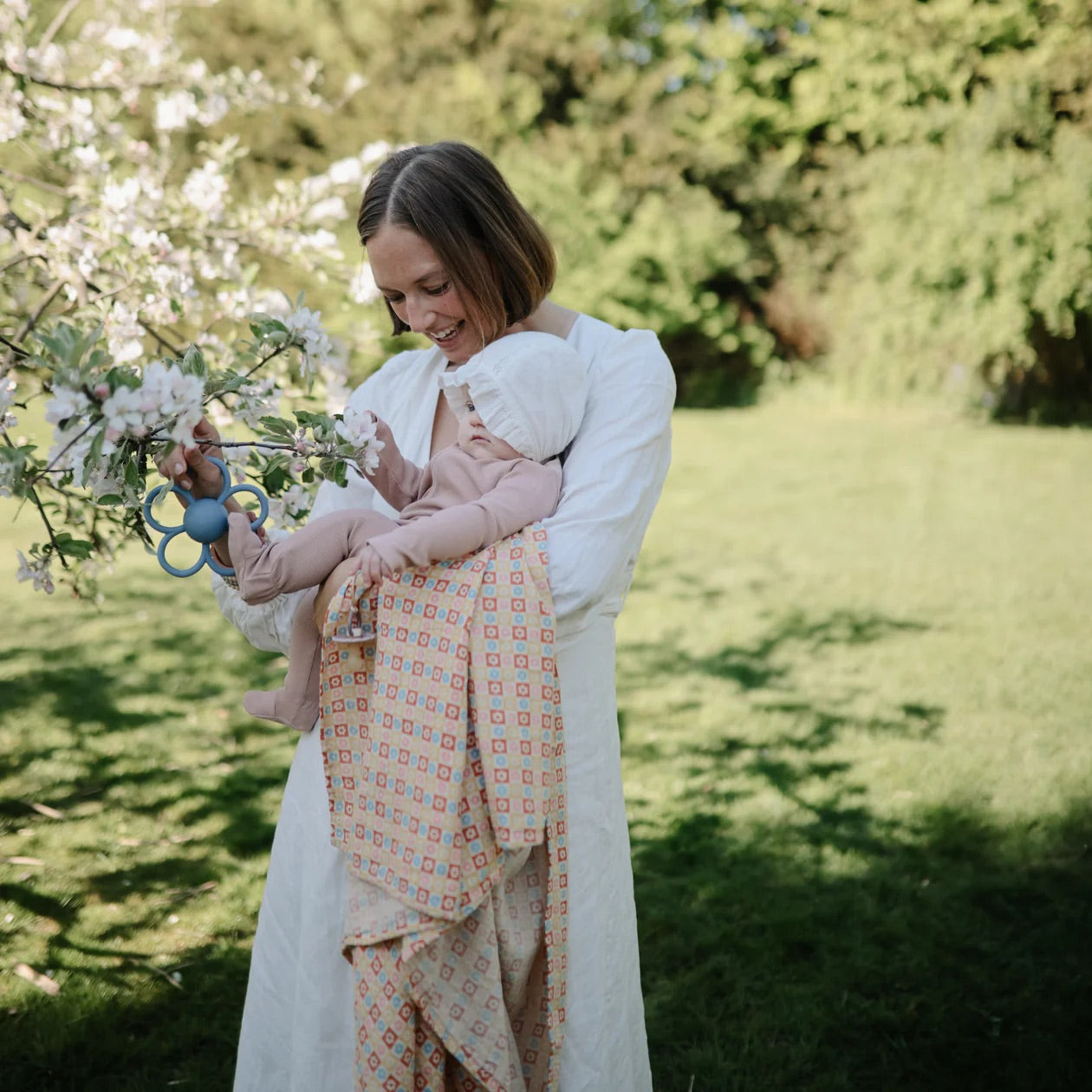 Organic Cotton Muslin Swaddle | Happy Flowers Check