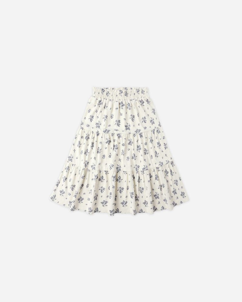 Ruffle Tiered Midi Skirt | Blue Floral