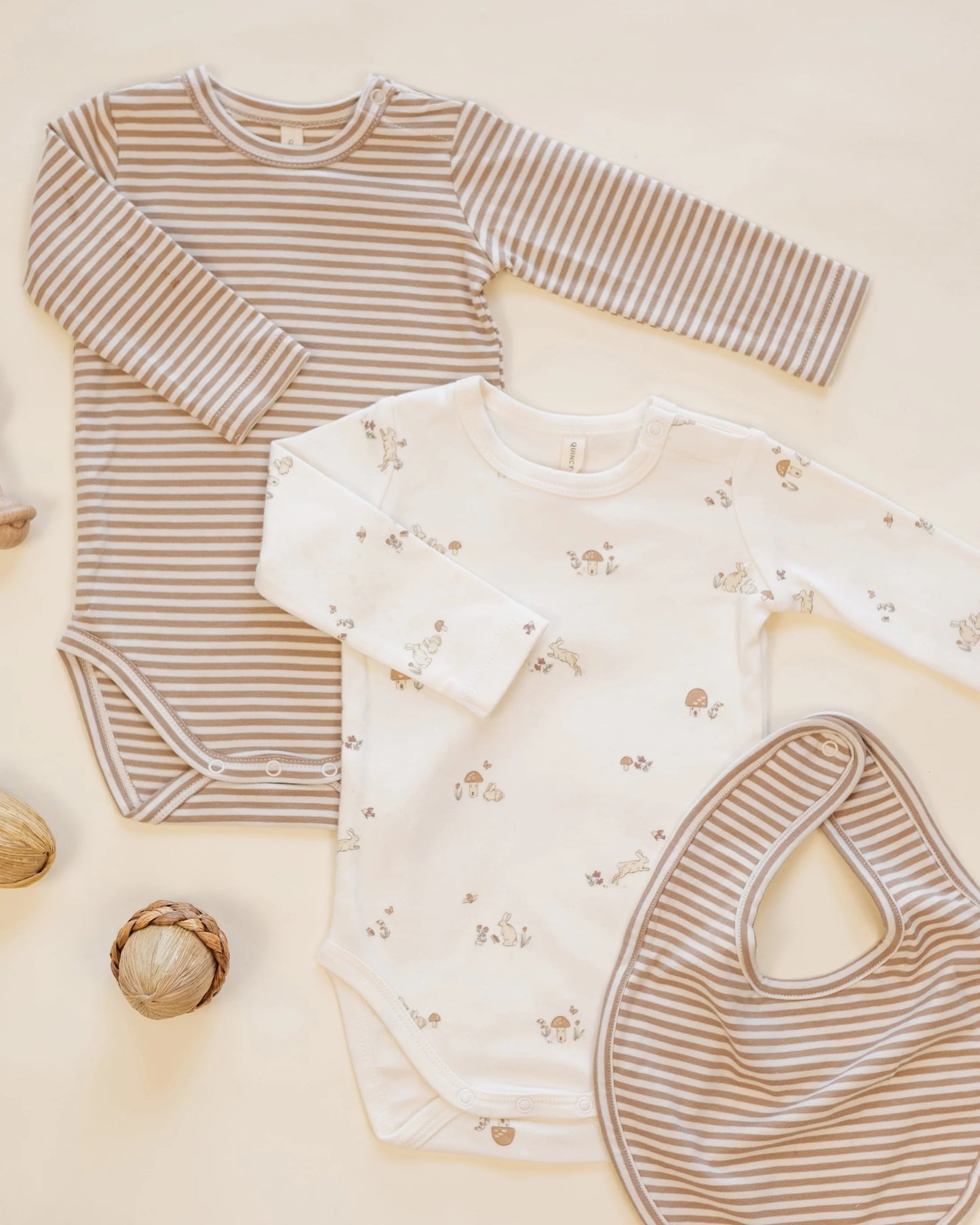 Jersey Bodysuit, 2 Pack | Bunnies/Almond Stripe