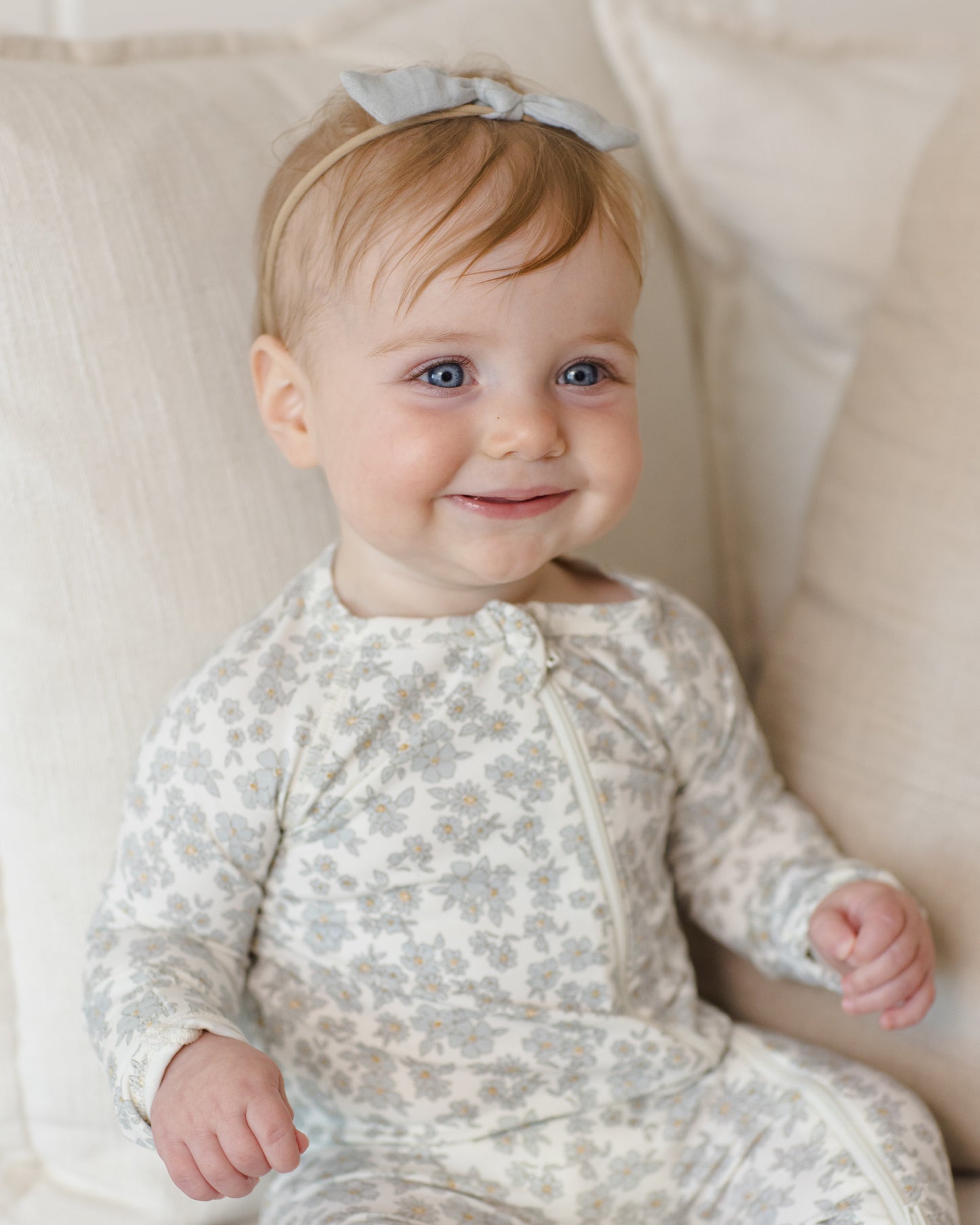 Bamboo Zip Footie | Blue Floral