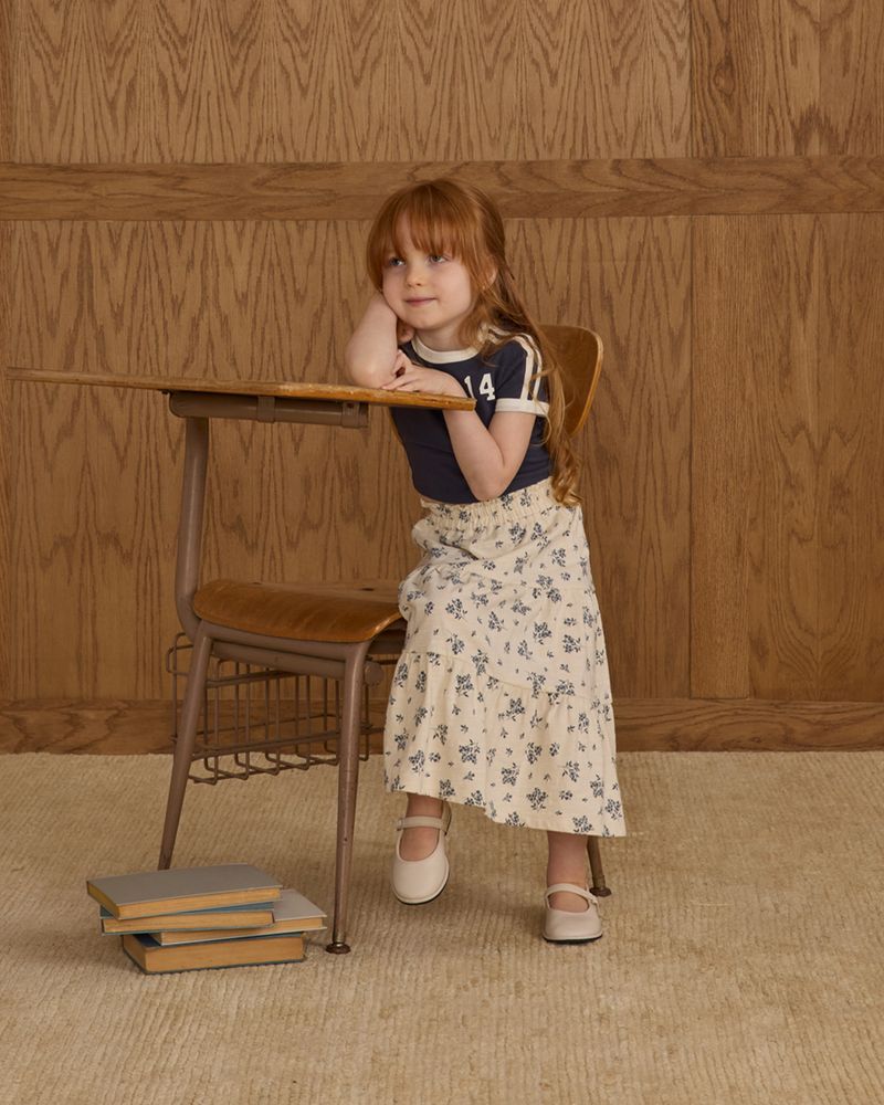 Ruffle Tiered Midi Skirt | Blue Floral