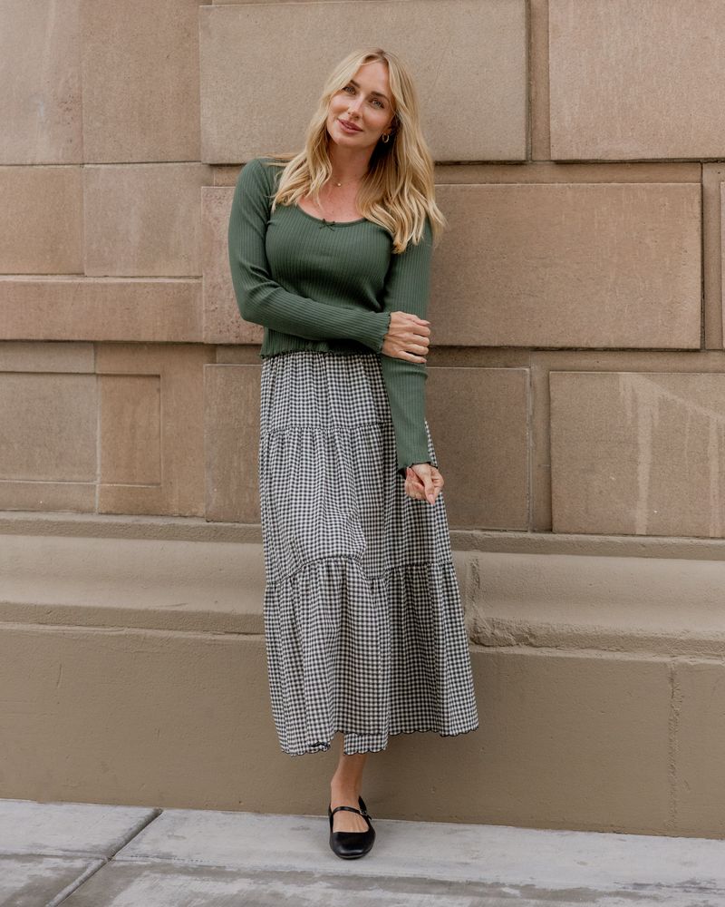 Tiered Midi Skirt || Black Gingham