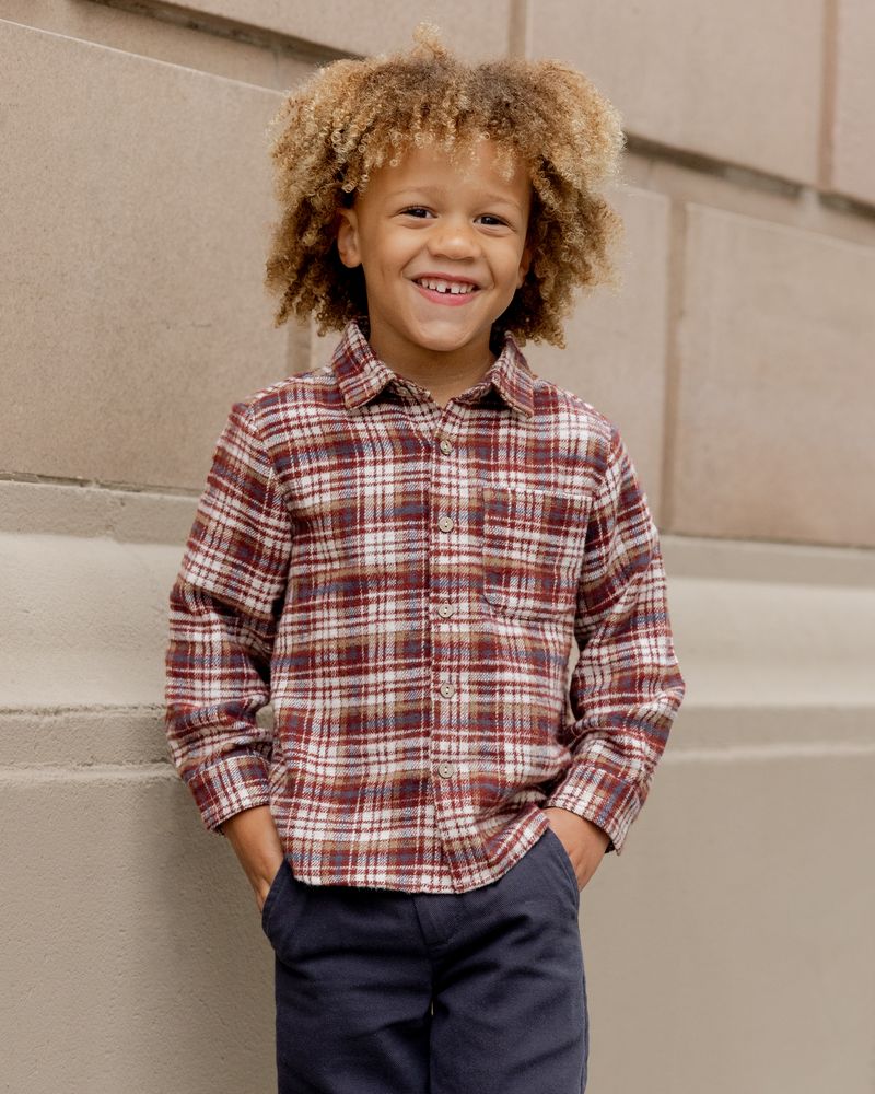 Collared Long Sleeve Shirt | Burgundy Plaid