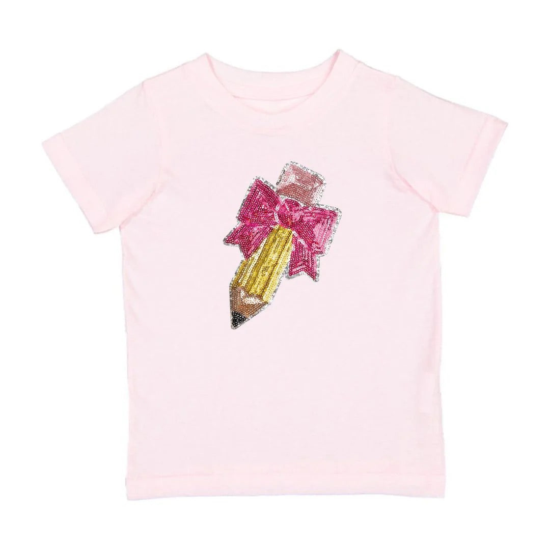 Sequin Patch Short Sleeve T-Shirt | Pencil Bow