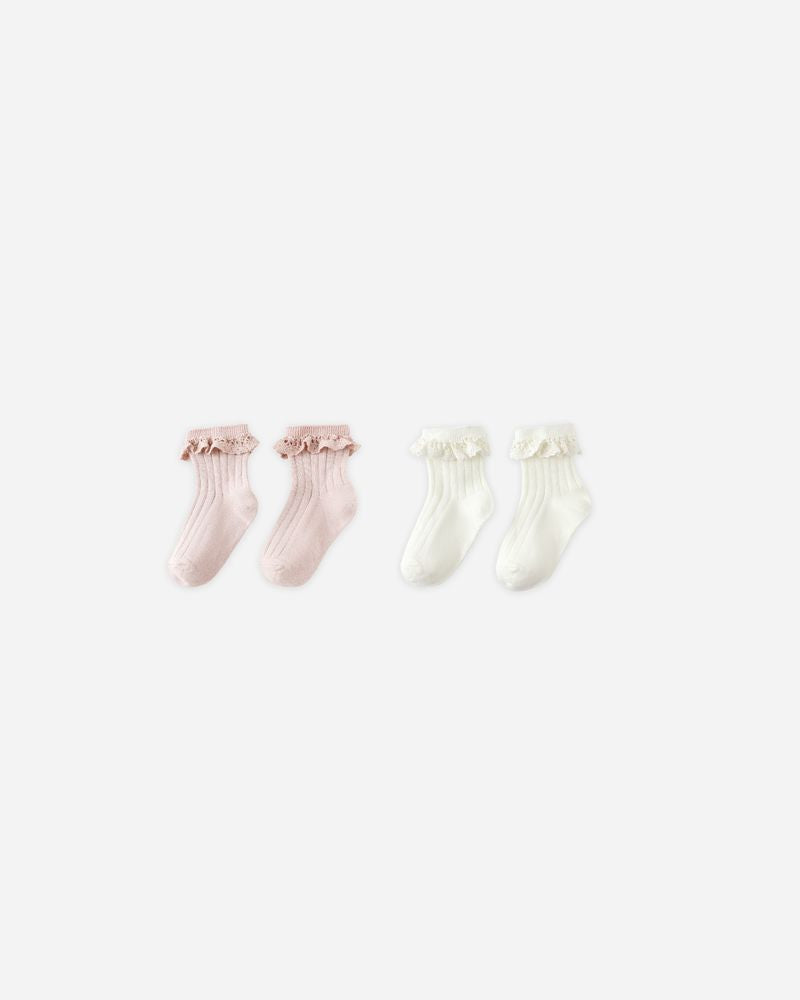 Lace Trim Socks, 2-Pack | Blush/Ivory