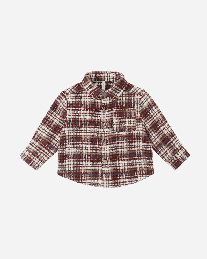 Collared Long Sleeve Shirt | Burgundy Plaid
