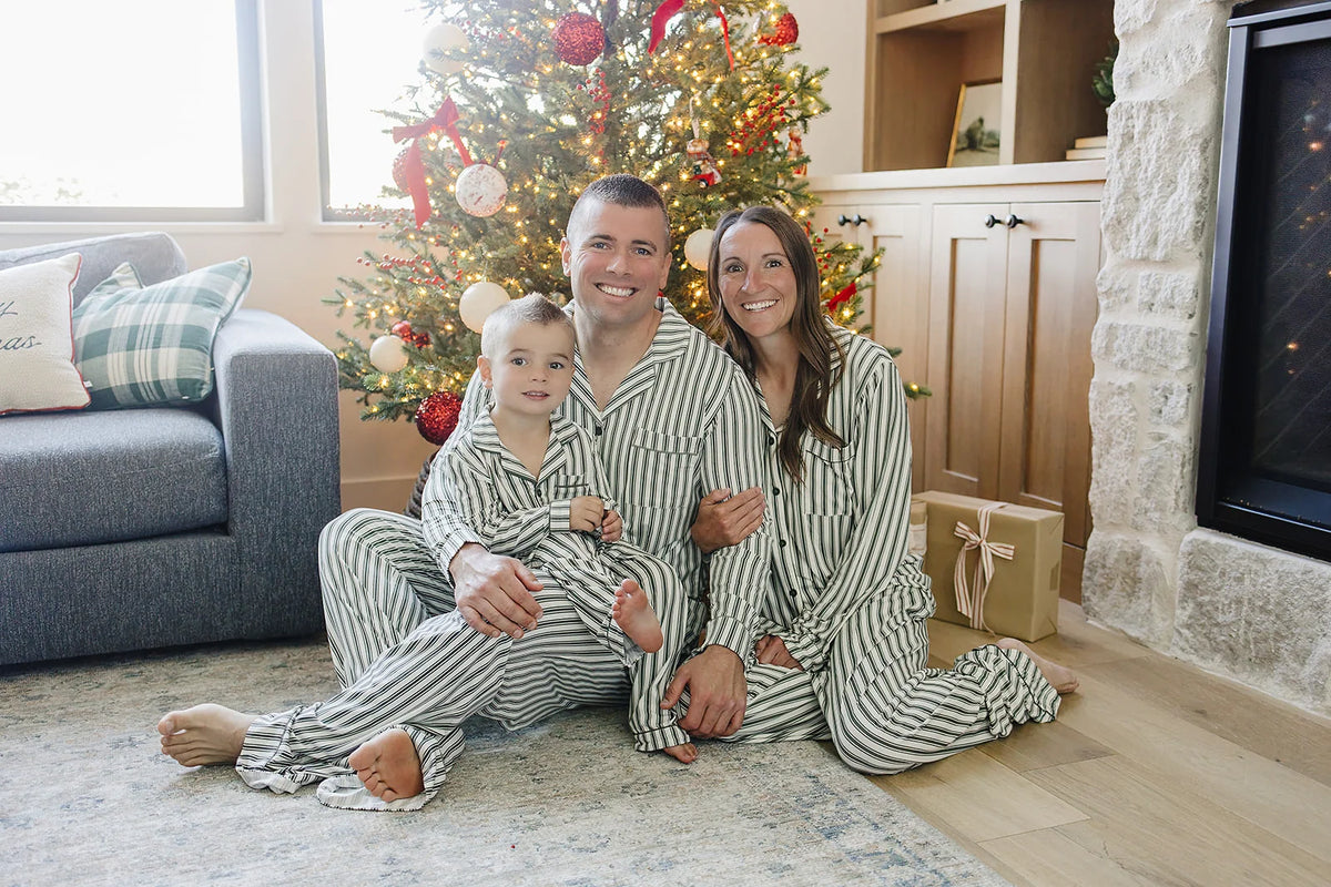 Collared Bamboo Set | Green Stripe