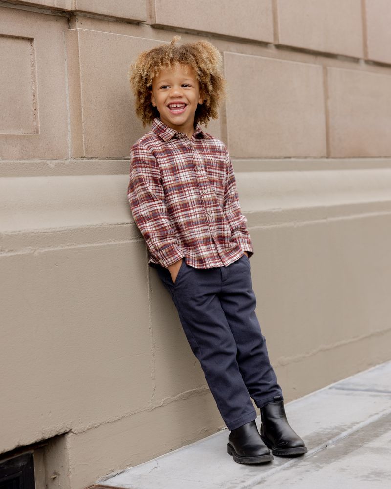Collared Long Sleeve Shirt | Burgundy Plaid