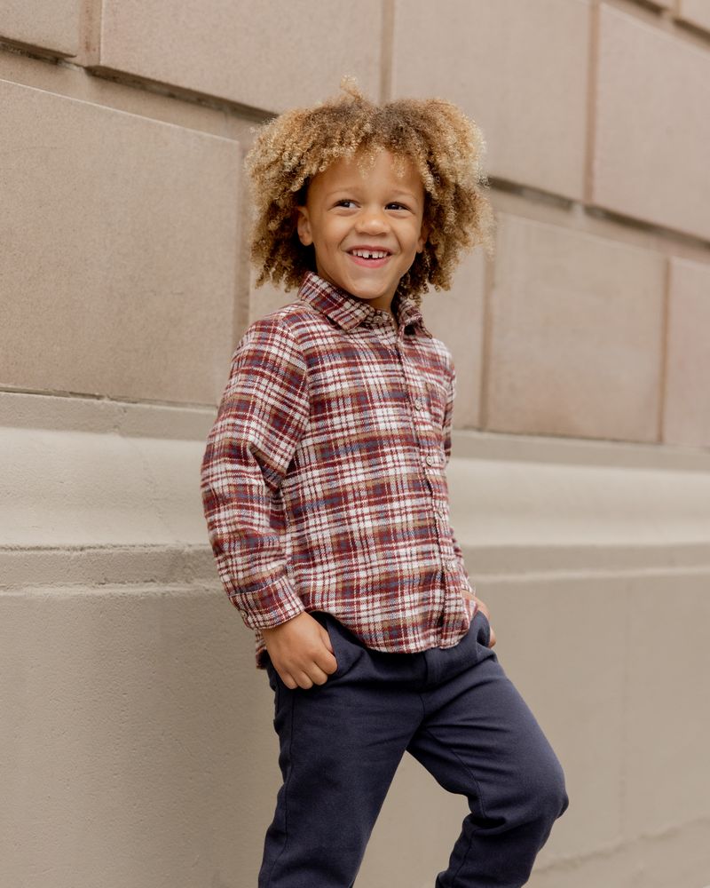 Collared Long Sleeve Shirt | Burgundy Plaid