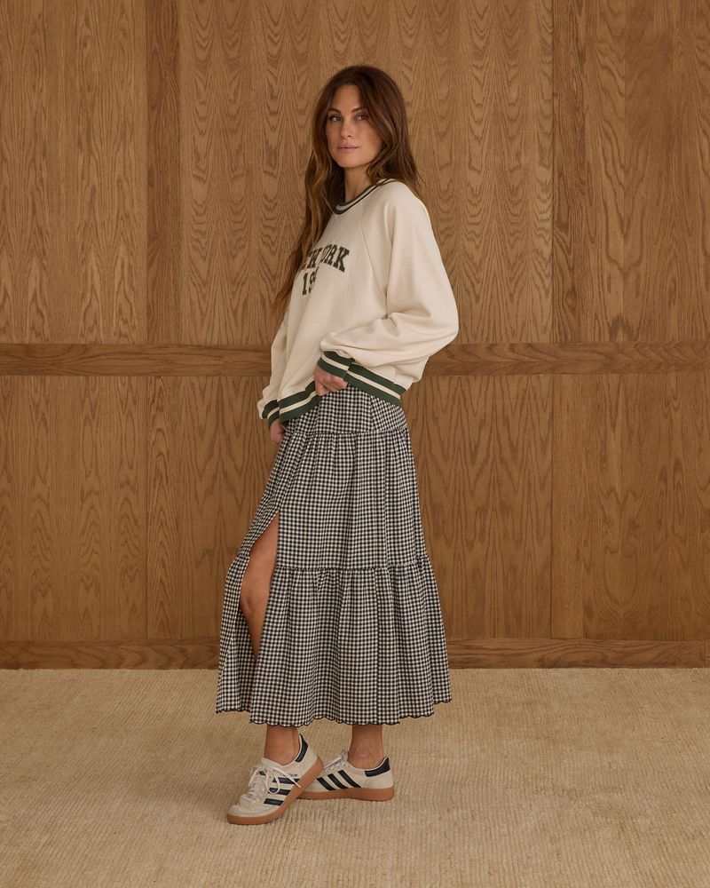 Tiered Midi Skirt || Black Gingham