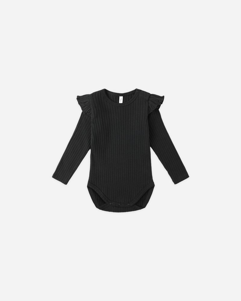 Shoulder Ruffle Bodysuit | Black