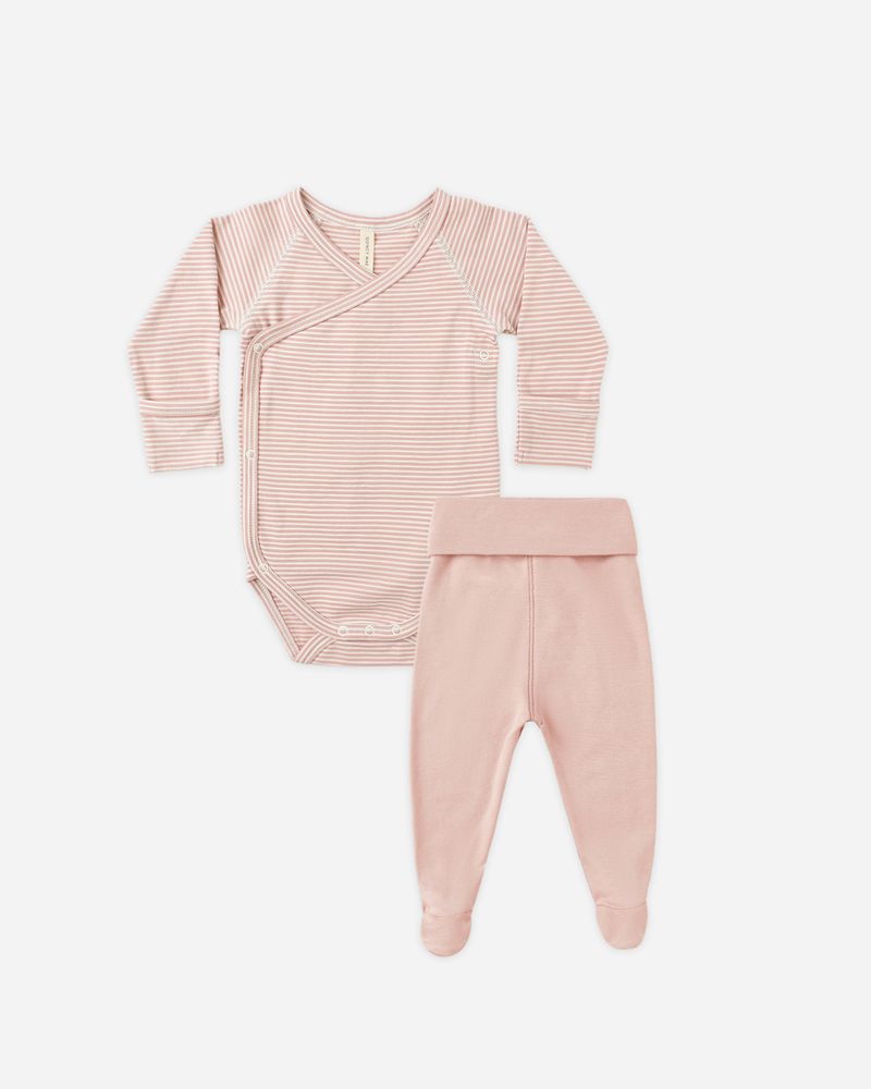 Side Snap Bodysuit + Pant Set | Rose Micro Stripe