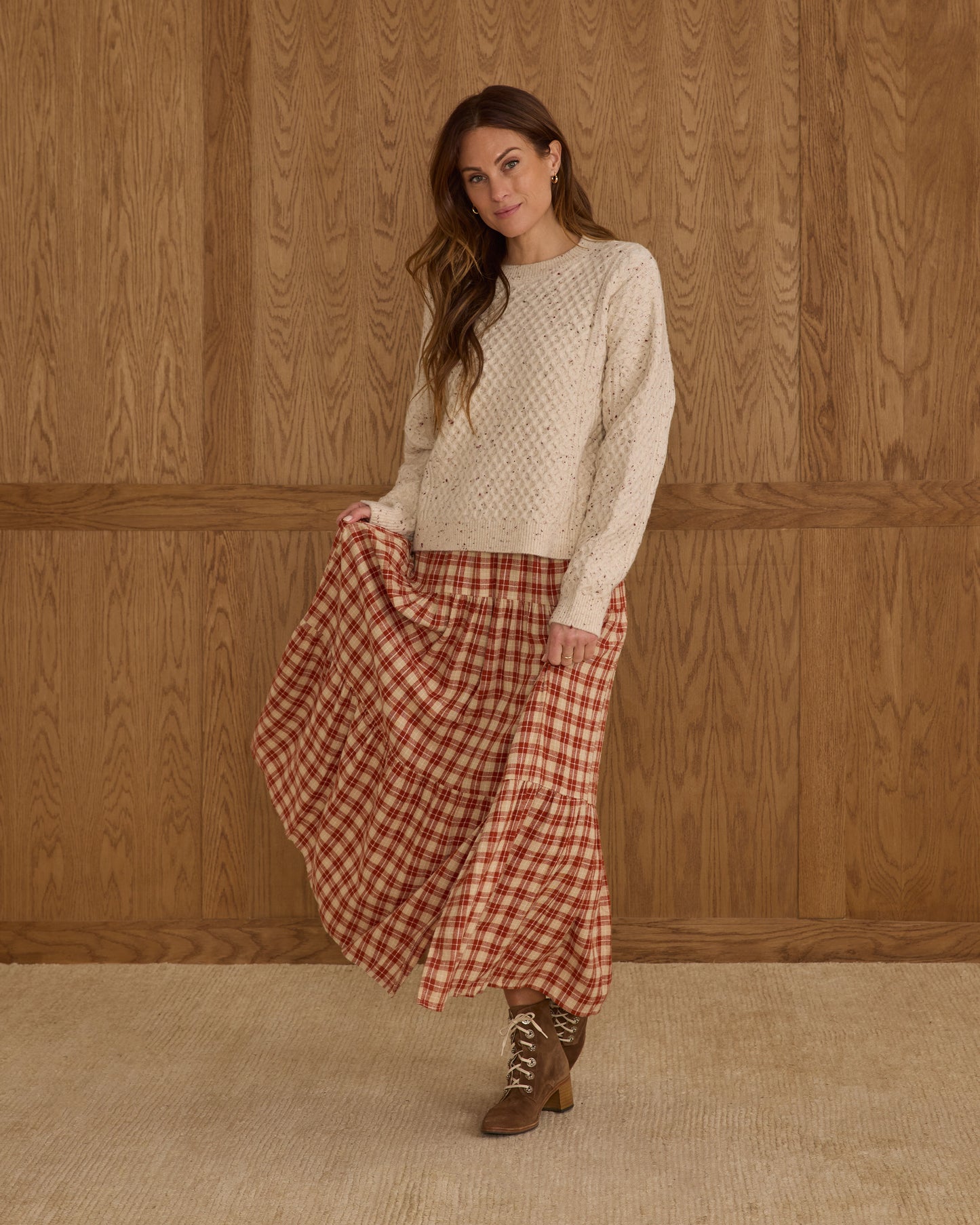 Tiered Midi Skirt || Red Plaid