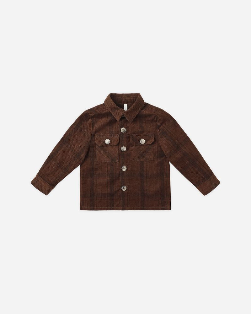 Pocketed Corduroy Shirt | Brown Plaid