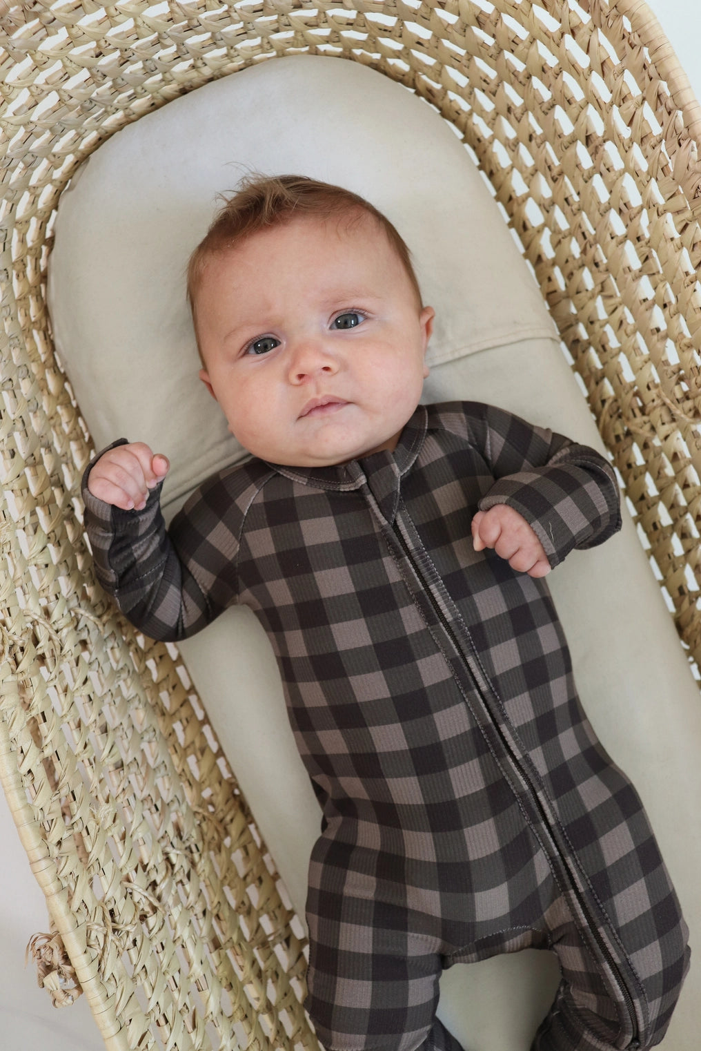 Ribbed Zip Pajamas | Chestnut Gingham