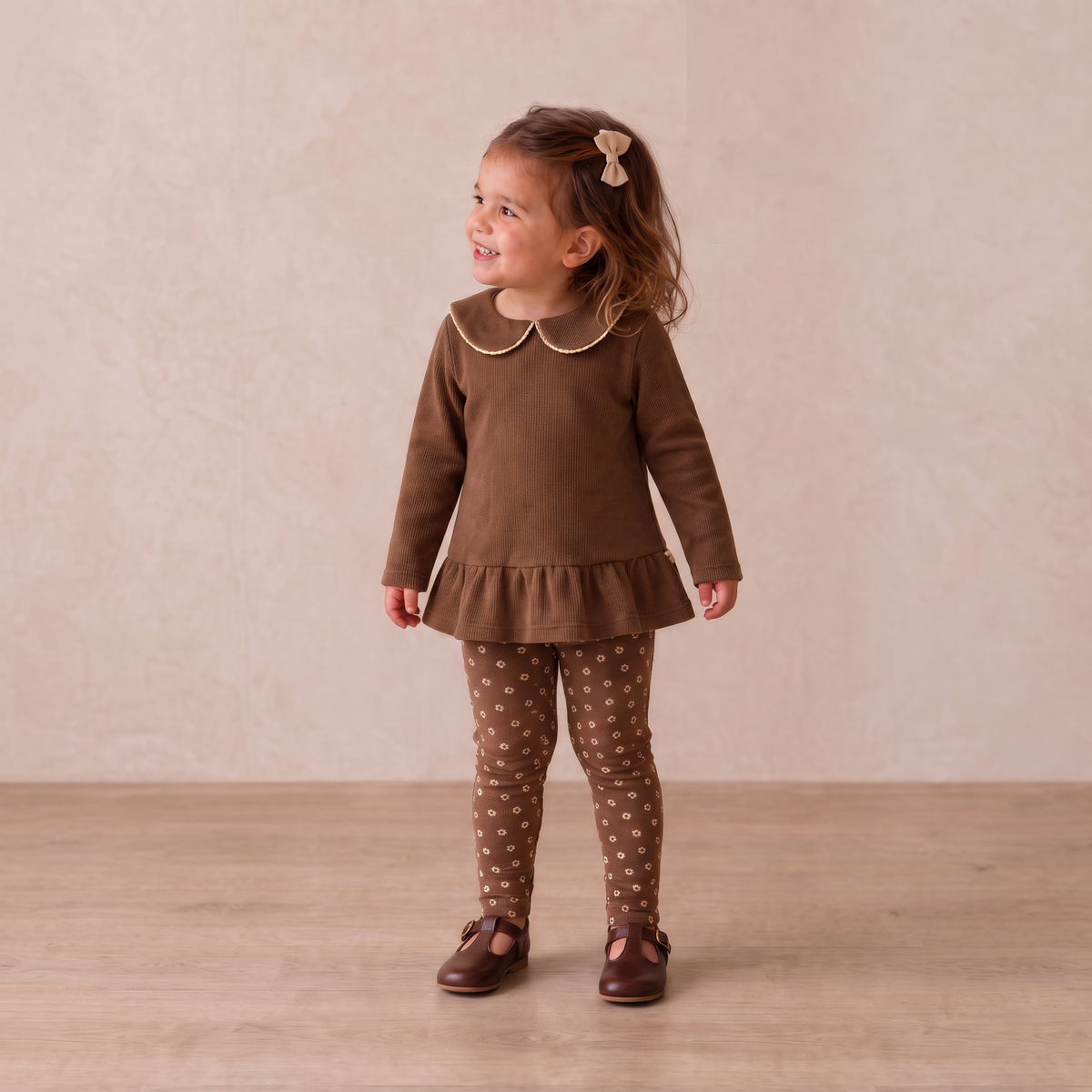 Organic Legging Set of 2 - Chestnut Bloom + Brown: 12-18M