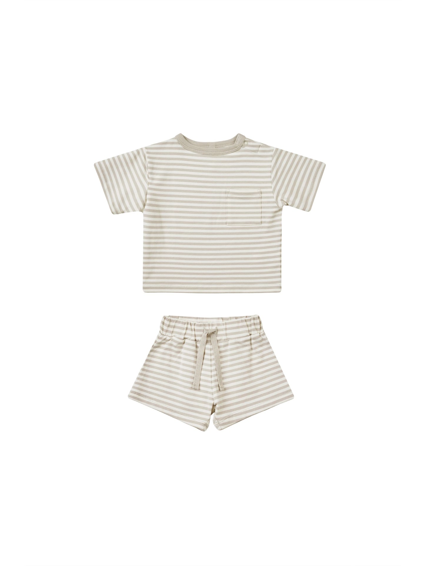 Boxy Pocket Tee+Short Set I Ash Stripe