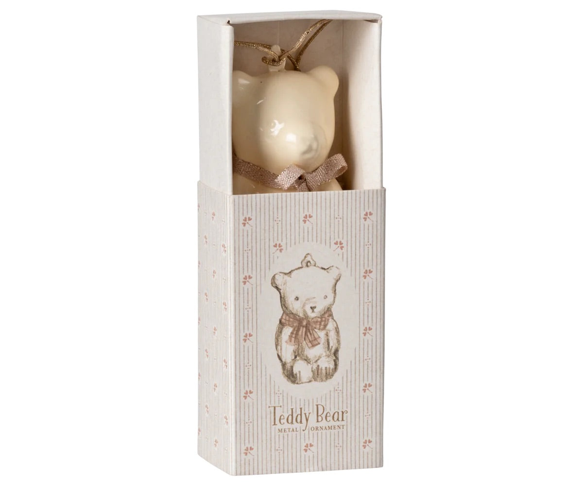 Teddy Bear Metal Ornament I Off White/Rose