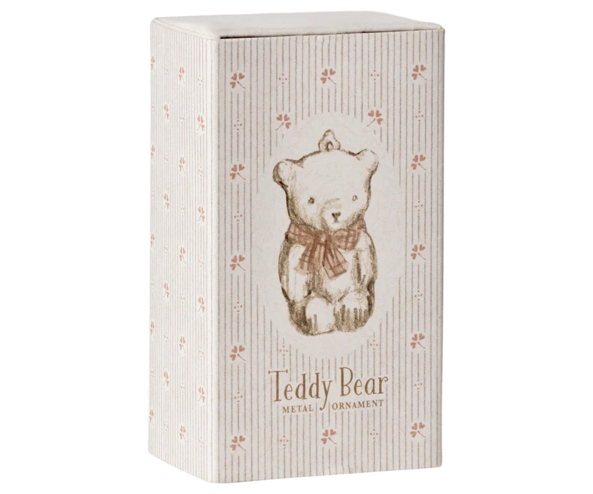 Teddy Bear Metal Ornament I Off White/Rose