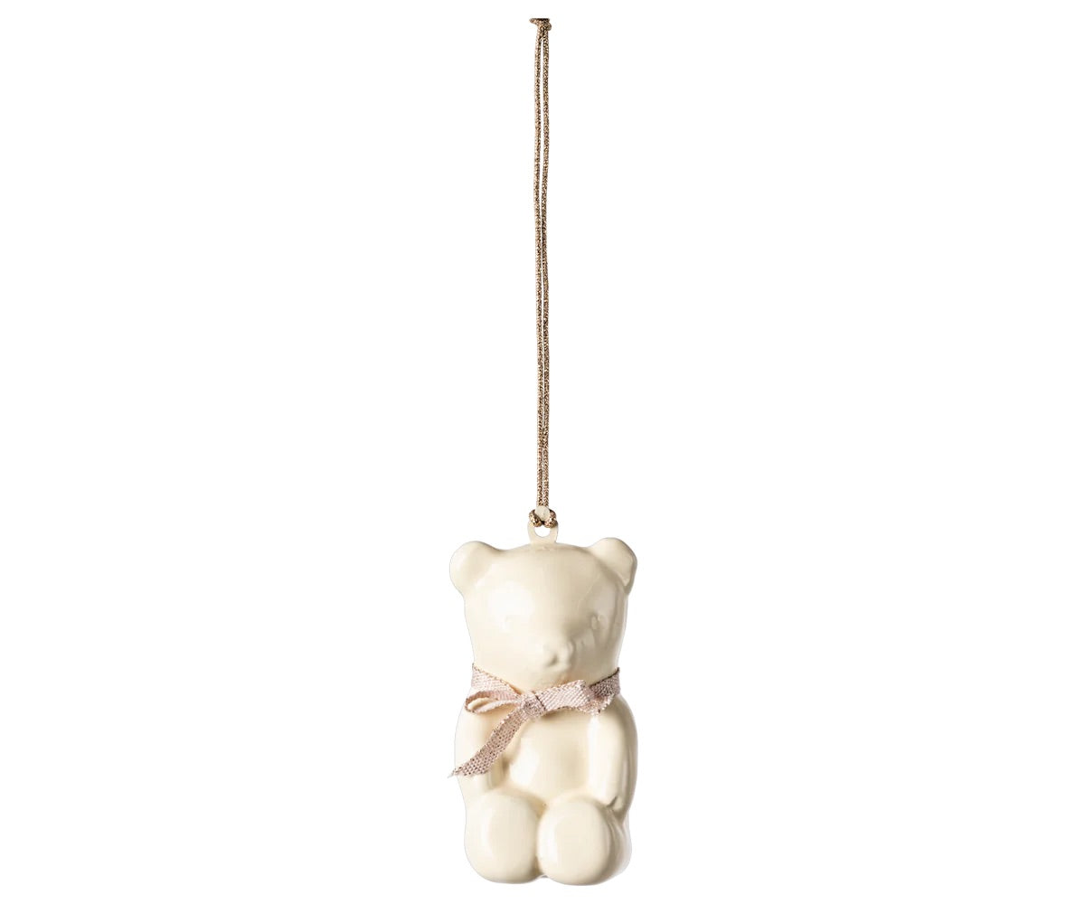 Teddy Bear Metal Ornament I Off White/Rose