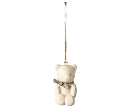 Teddy Bear Metal Ornament I Off White/Blue