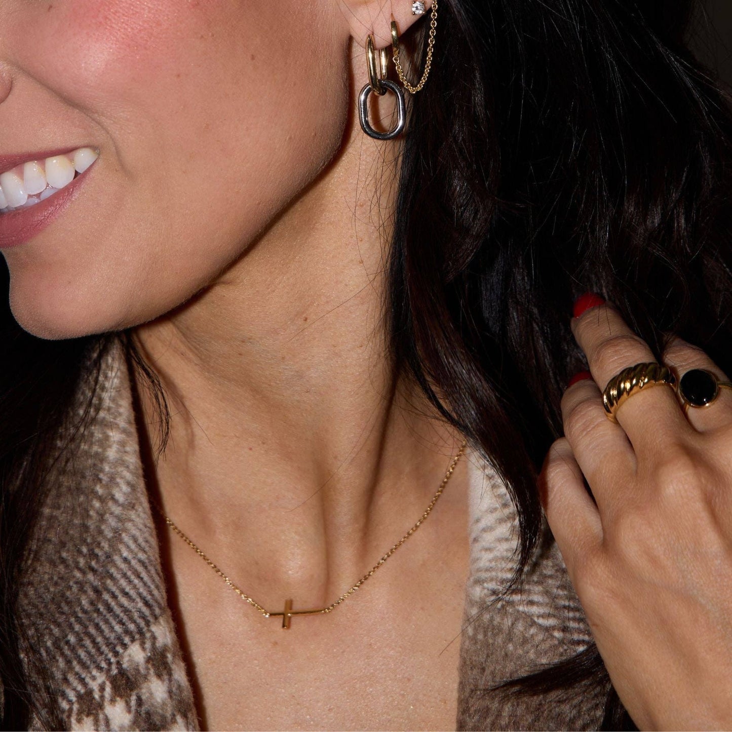 Sideways Cross Necklace| Gold