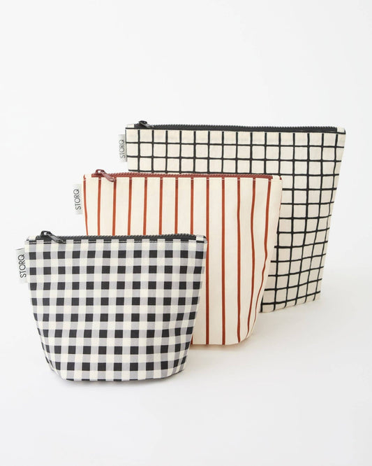 Fall Colors: Zipper Pouch Three-Piece Set: Black Grid