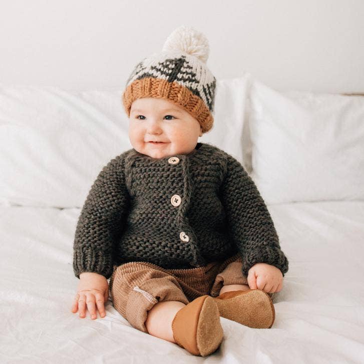 Loden Garter Stitch Cardigan Sweater: 12-18 months