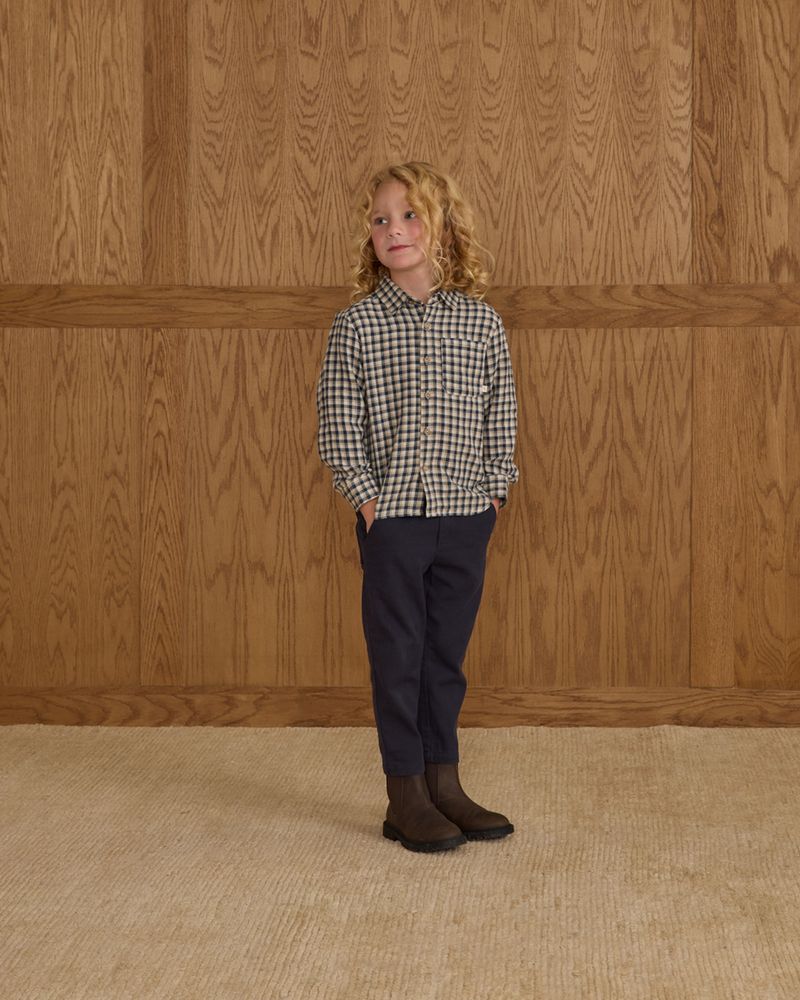 Collared Long Sleeve Shirt | Navy Check