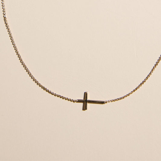 Sideways Cross Necklace| Gold