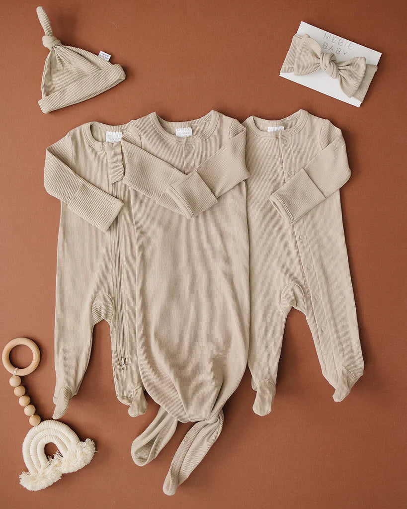 Organic Cotton Ribbed Zipper Footie I Oatmeal