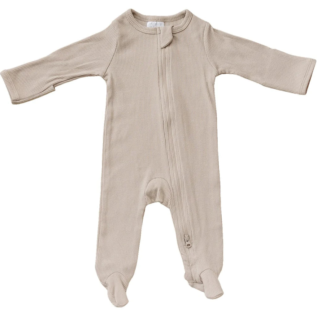 Organic Cotton Ribbed Zipper Footie I Oatmeal