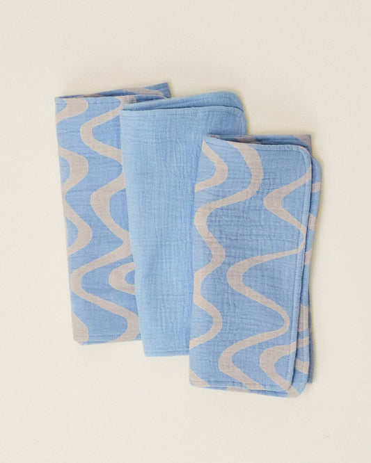 Organic Muslin Burp Cloth 3pk | Blue Waves